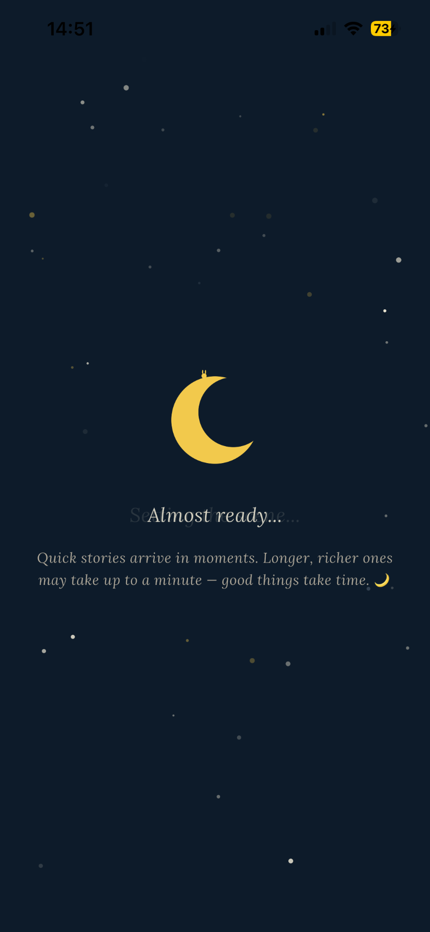 Somnial app — story generation loading screen
