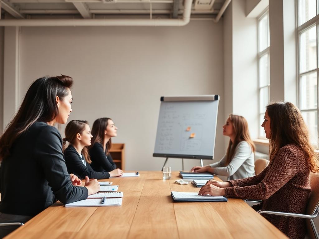 A focused group workshop session in a bright modern studio